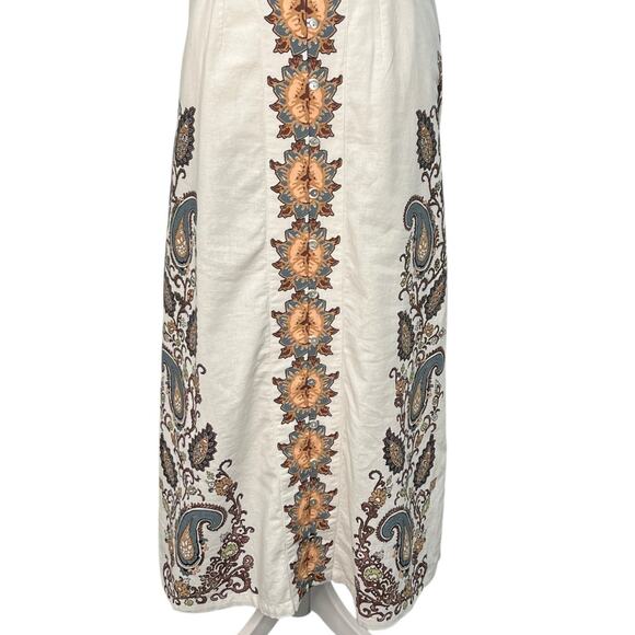 Cleobella Jolene Veneto Paisley Ivory Ankle Midi Linen Dress Boho Indie Cottage - Picture 4 of 16